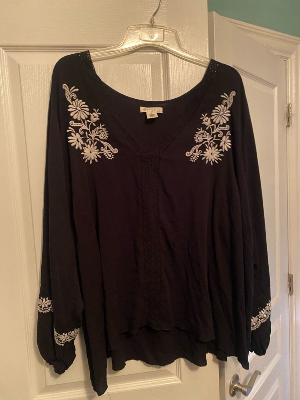 FESTA Black Embroidered V-Neck Boho Tunic